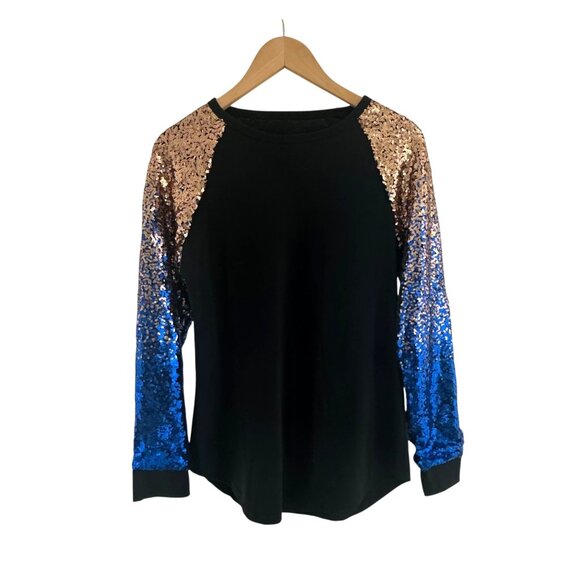 Shine Bright Raglan Sequin Sleeve Knit Top Size S Shirt Tunic Evening Party - Picture 1 of 8